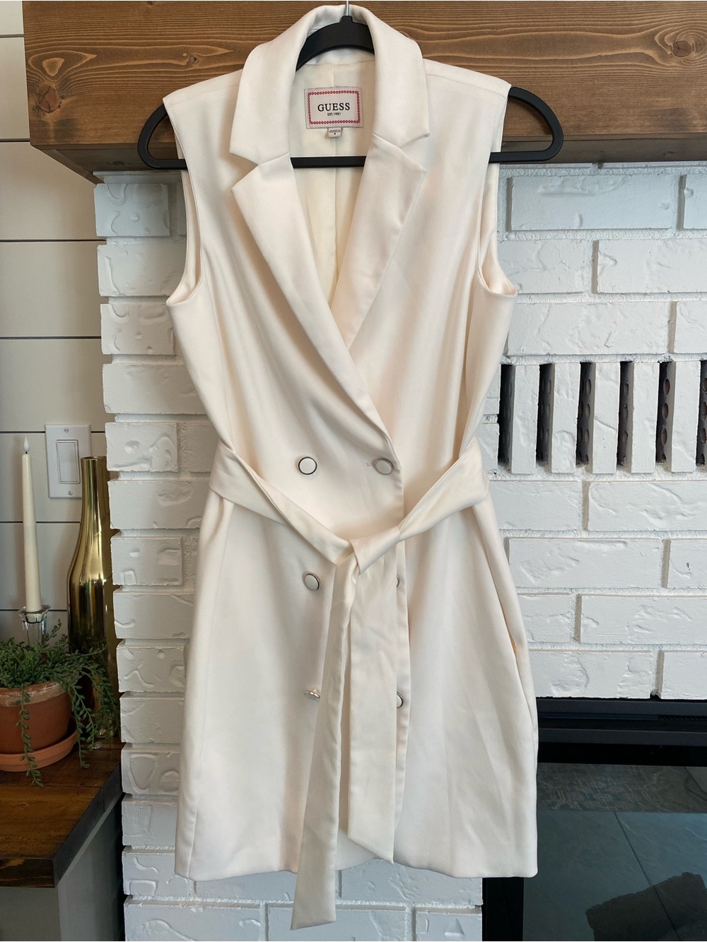 Guess Ivory Sleeveless Double-Breasted Belted Vest Blazer Dress Size 6 Old Money - Picture 2 of 14